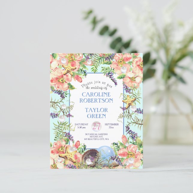 Budget Aqua Beach Rose Seashell Pearl Wedding (Standing Front)