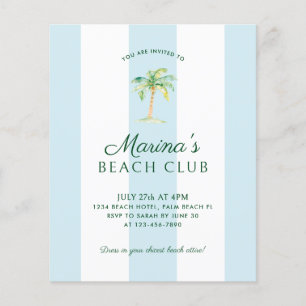 BUDGET Aqua Blue Cabana Stripe Beach Club Birthday