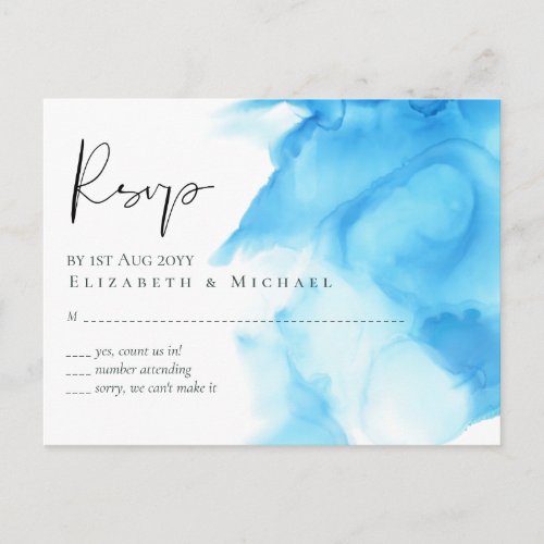 Budget Aqua Blue Watercolor Wash Wedding Postcard