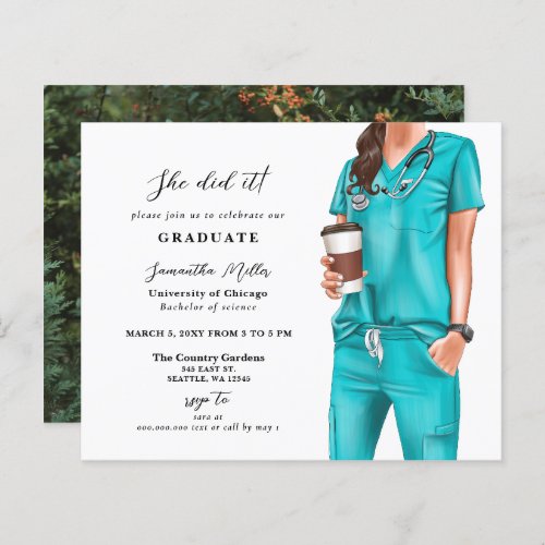 Budget Aqua Scrubs Nurse Photo Graduation Invite