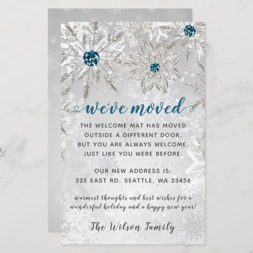 Budget Aqua Snowflakes Weve Moved Holiday Cards