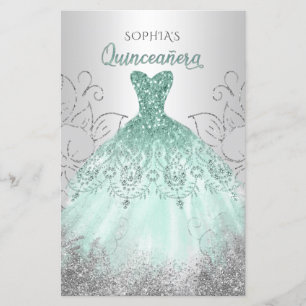 Budget Aqua Sparkle Dress Quinceañera Invitation