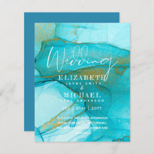 BUDGET Aqua Watercolor Wedding Invite Ocean Beach