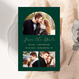 Budget Arch 3-Photo Collage Green Save the Date