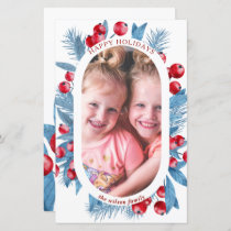 Budget Arch Blue Holly Berries Photo Holiday Card