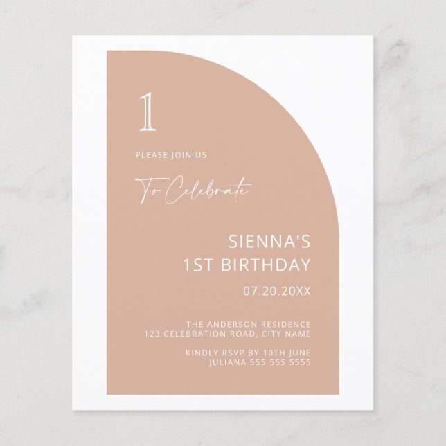 Budget Arch Blush Pink 1st Birthday Invite (Front)
