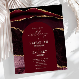 Budget Arch Burgundy Gold Agate Wedding Invitation