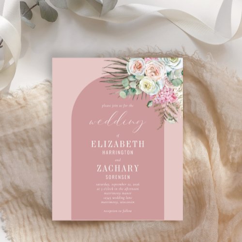 Budget Arch Floral Dusty Rose Wedding Invitation