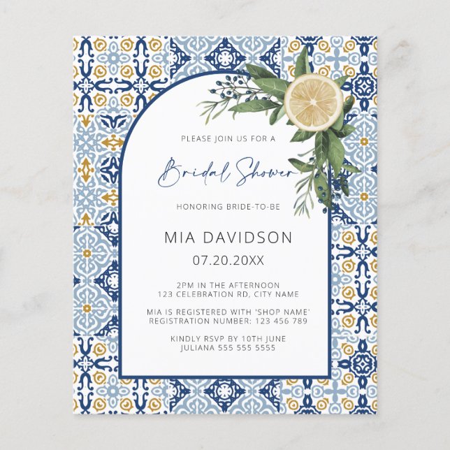 Budget Arch Lemon Amalfi Positano Bridal Shower Flyer (Front)