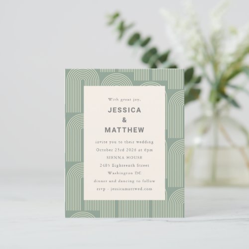 Budget Arch Line Art Sage Green Wedding Invitation