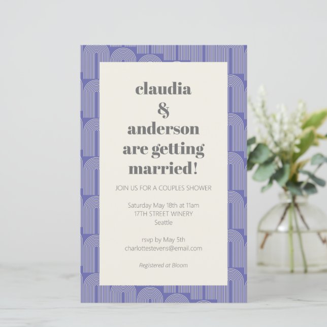 Budget Arch Line Purple Wedding Shower Invitation (Standing Front)