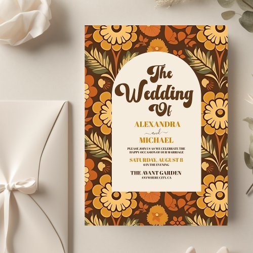 Budget Arch Modern Retro 70s Floral Wedding Flyer