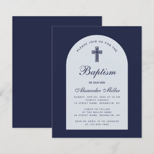 Budget Arch Navy Blue Boy Baptism Invitation