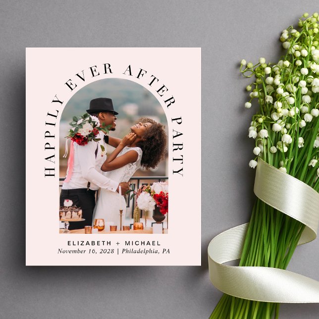 Budget Arch Photo Pink Wedding Reception Invite (Celebrate your love story with an invitation showcasing your favorite photo in an elegant arch frame)
