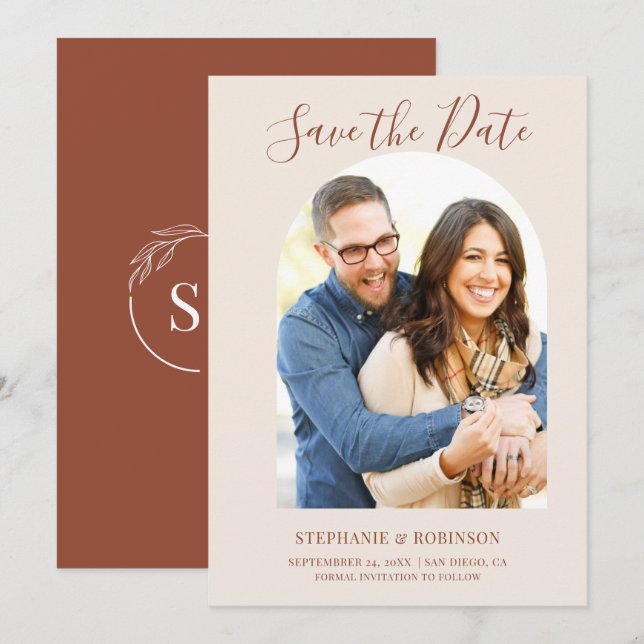 Budget Arch Photo Wedding Monogram Save The Date Announcement (Front/Back)