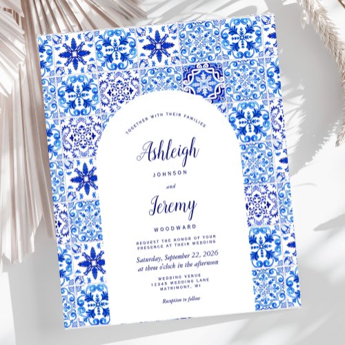 Budget Arch Portuguese Blue Tile Wedding Invite