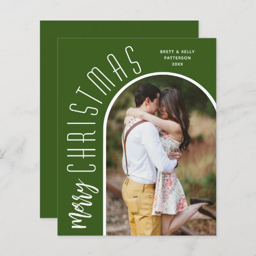 Budget Arched Merry Christmas Green Photo Cards