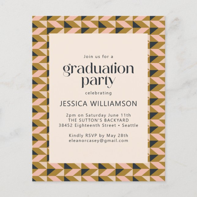 Budget Art Deco Blush and Gold Graduation Party (Front)