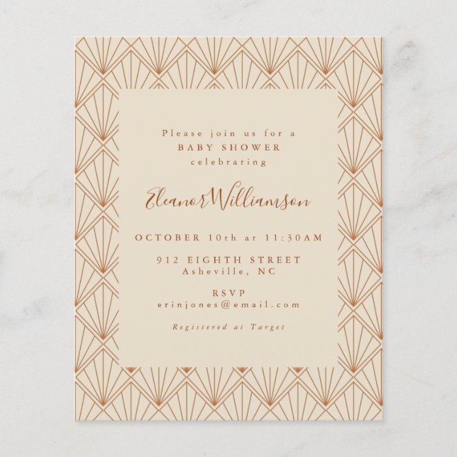 Budget Art Deco Burnt Orange Baby Shower Invite (Front)