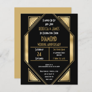 Budget Art Deco Diamond Wedding Anniversary Invite