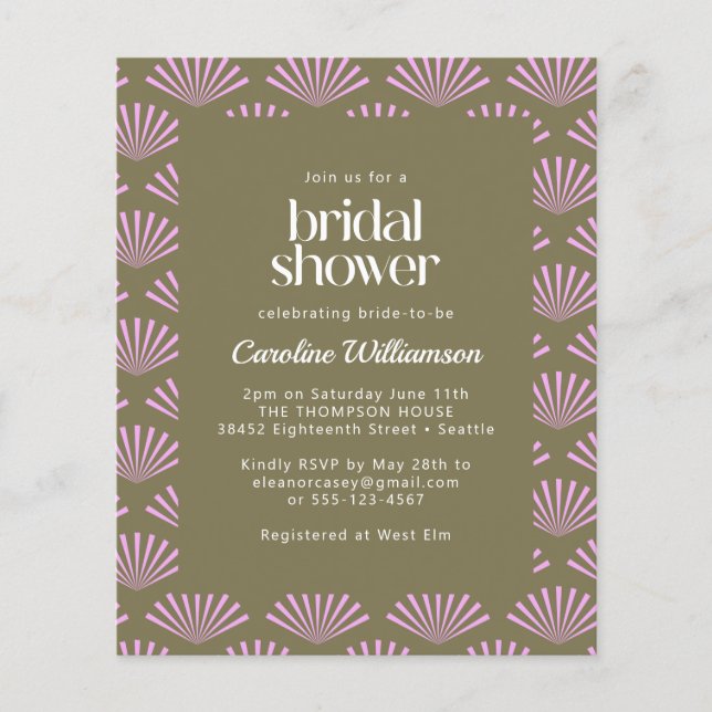 Budget Art Deco Fans Olive and Lilac Bridal Shower (Front)