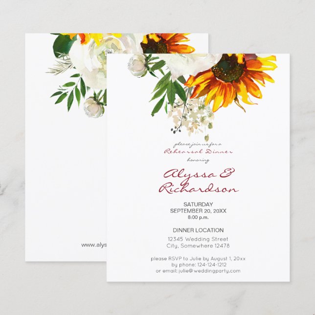 Budget Artsy Sunflower Floral Rehearsal Dinner (Front/Back)