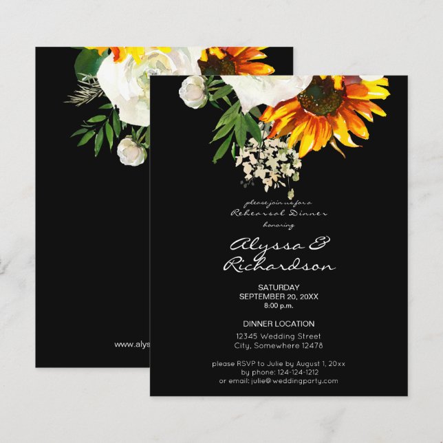 Budget Artsy Sunflower Floral Rehearsal Dinner - B (Front/Back)