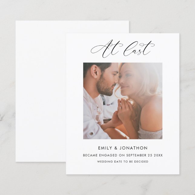 Budget At Last Calligraphy Photo Engagement  (Front/Back)