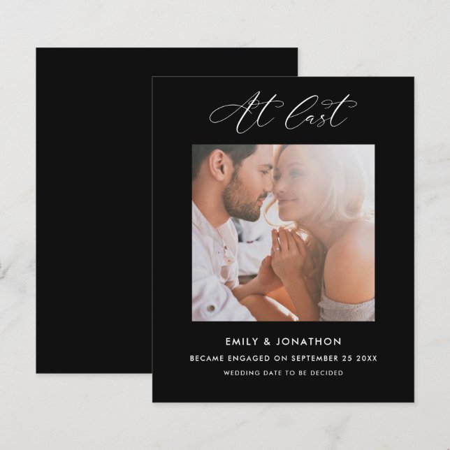 Budget At Last Calligraphy Photo Engagement Black (Front/Back)