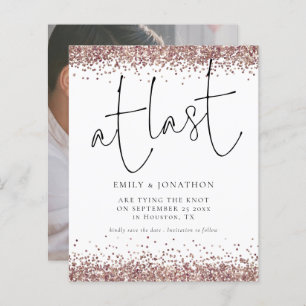Budget At Last Rose Gold Glitter Photo Save Date