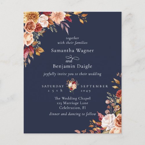 Budget Autumn Fall Floral Navy Blue Wedding