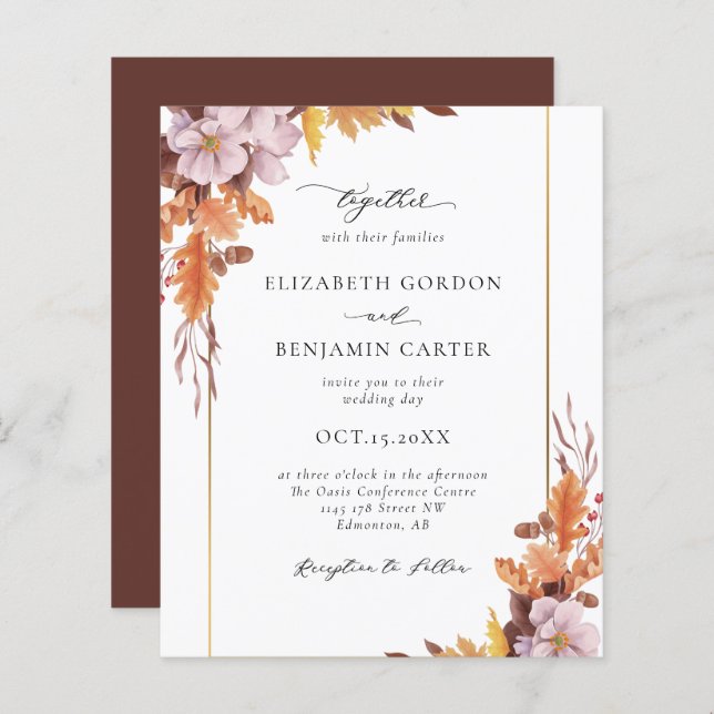 Budget Autumn Fall Floral Wedding Elegant Foliage (Front/Back)