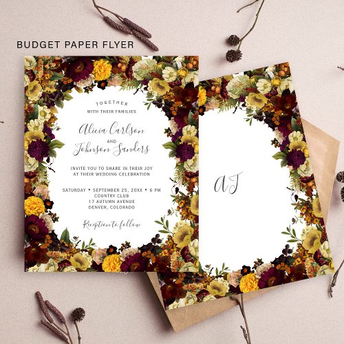 Budget autumn fall floral wedding invitation flyer