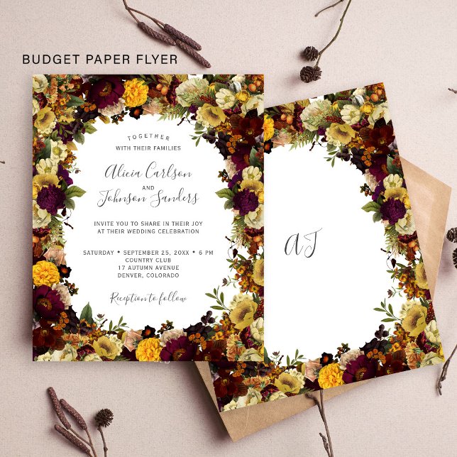 Budget autumn fall floral wedding invitation flyer (Creator Uploaded)