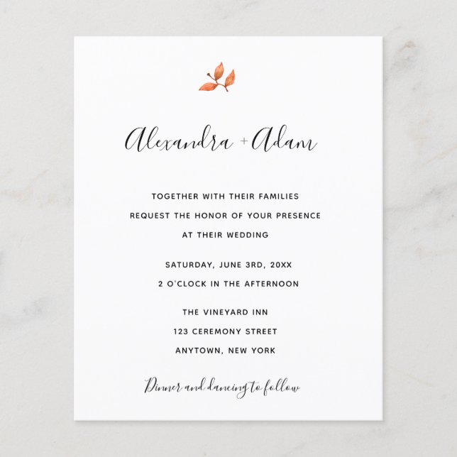 Budget Autumn Fall Leaves Wedding Invitations (Front)