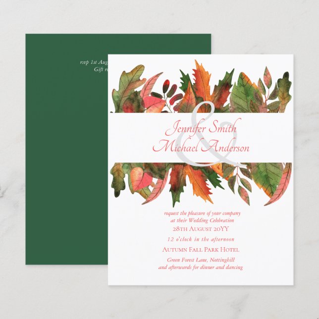 BUDGET Autumn Fall Leaves Wedding Invites (Front/Back)