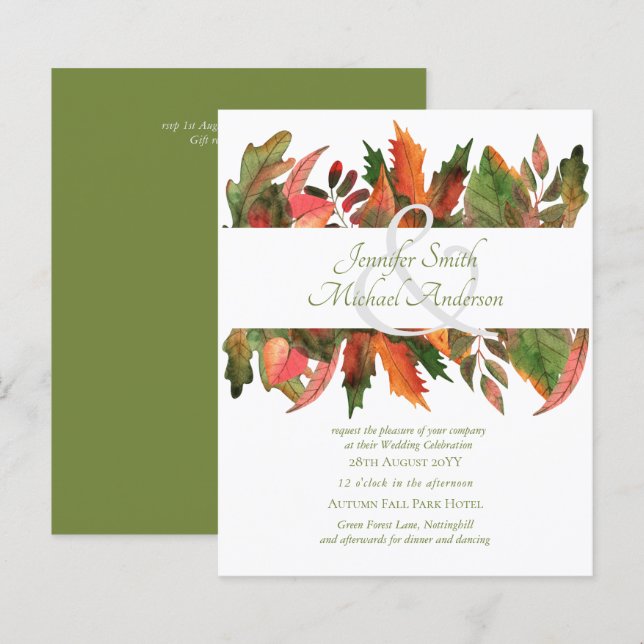 BUDGET Autumn Fall Leaves Wedding Invites (Front/Back)