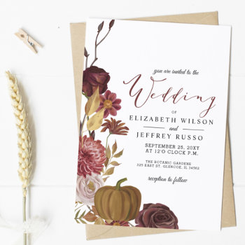 Budget Autumn Fall Pumpkin Wedding Invitartion by blessedwedding at Zazzle