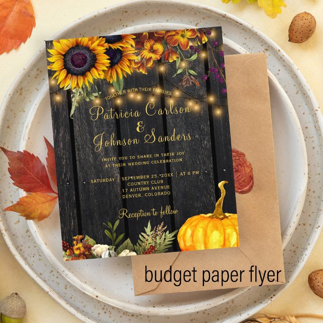 Budget autumn fall rustic wood wedding invitation flyer (Creator Uploaded)