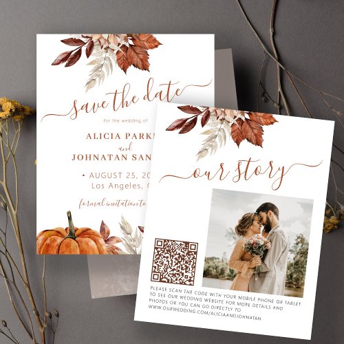 Budget autumn fall wedding photo QR save the date