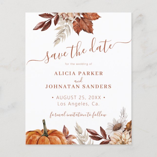Budget autumn fall wedding photo QR save the date (Front)