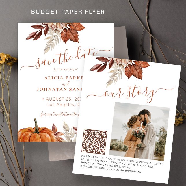 Budget autumn fall wedding photo QR save the date Flyer (Creator Uploaded)