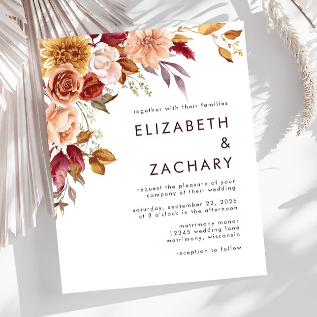 Budget Autumn Floral Burgundy Wedding Invitation (Creator Uploaded)