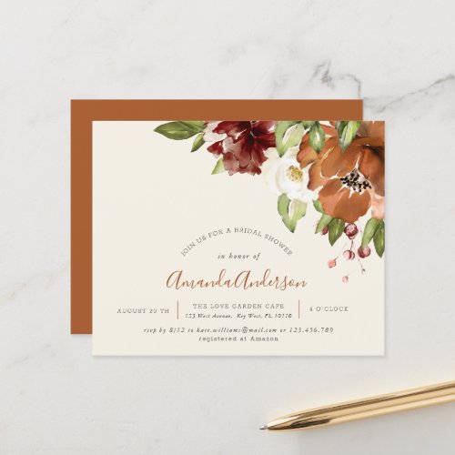 Budget Autumn Floral Ivory Bridal Shower Invite