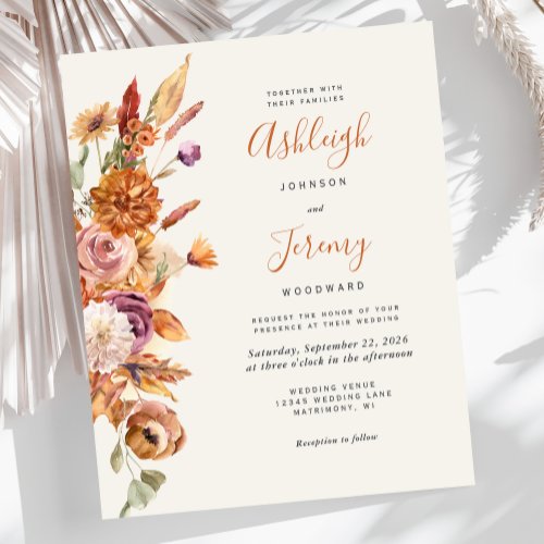 Budget Autumn Floral Watercolor Wedding Invite