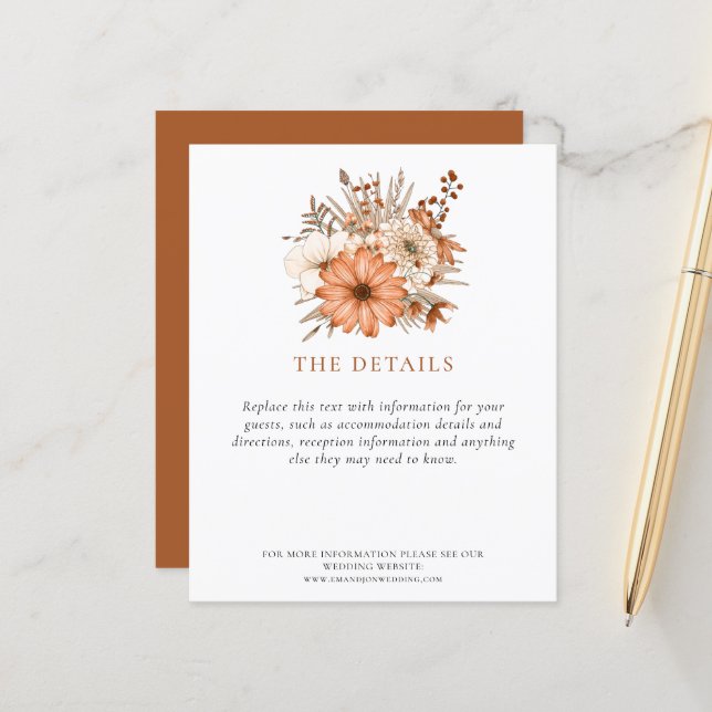 Budget Autumn Florals Wedding Information Details (Front/Back In Situ)