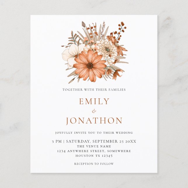 Budget Autumn Florals Wedding Invitation (Front)