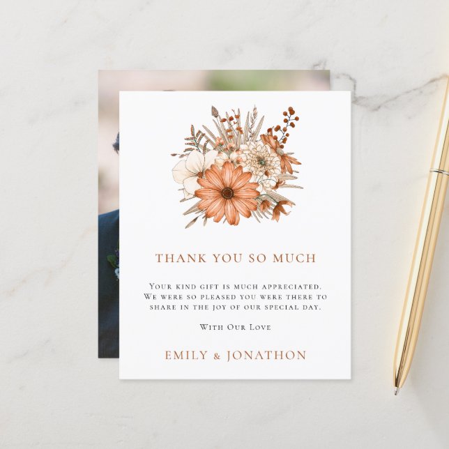 BUDGET | Autumn Florals Wedding Photo Thank You (Front/Back In Situ)