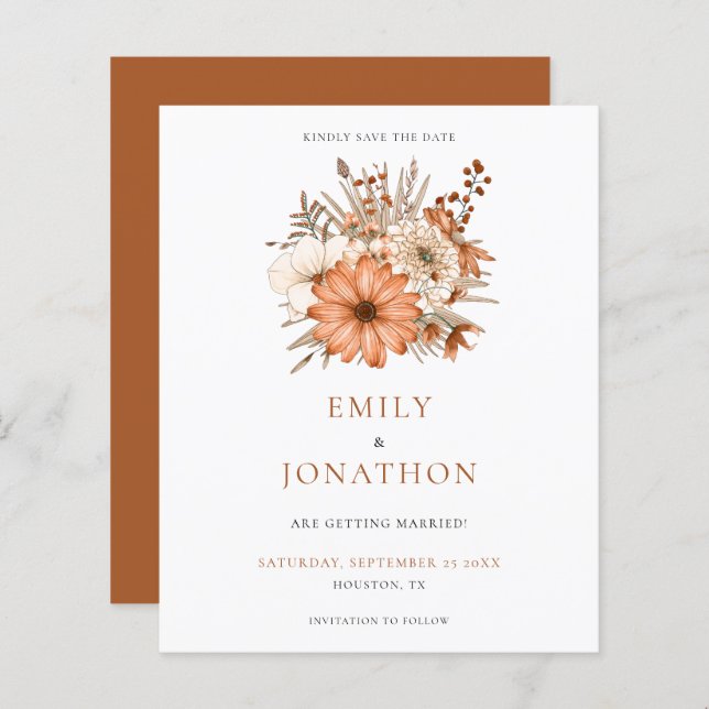 Budget Autumn Florals Wedding Save The Date (Front/Back)