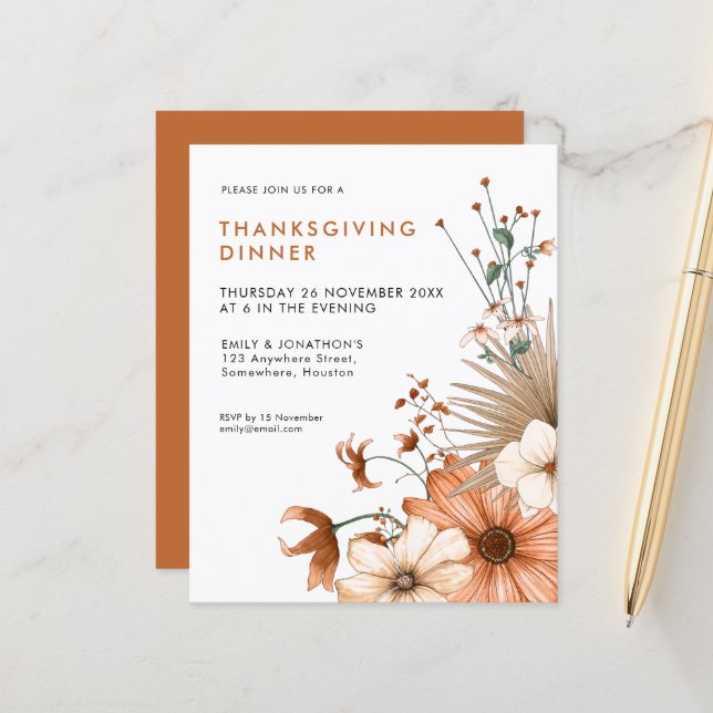 Budget Autumn Foliage Thanksgiving Dinner Invite (Front/Back In Situ)